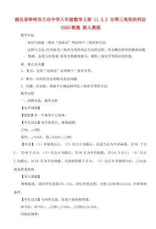 湖北省钟祥市兰台中学八年级数学上册 11.2.2 全等三角形的判定(SAS)教案 新人教版