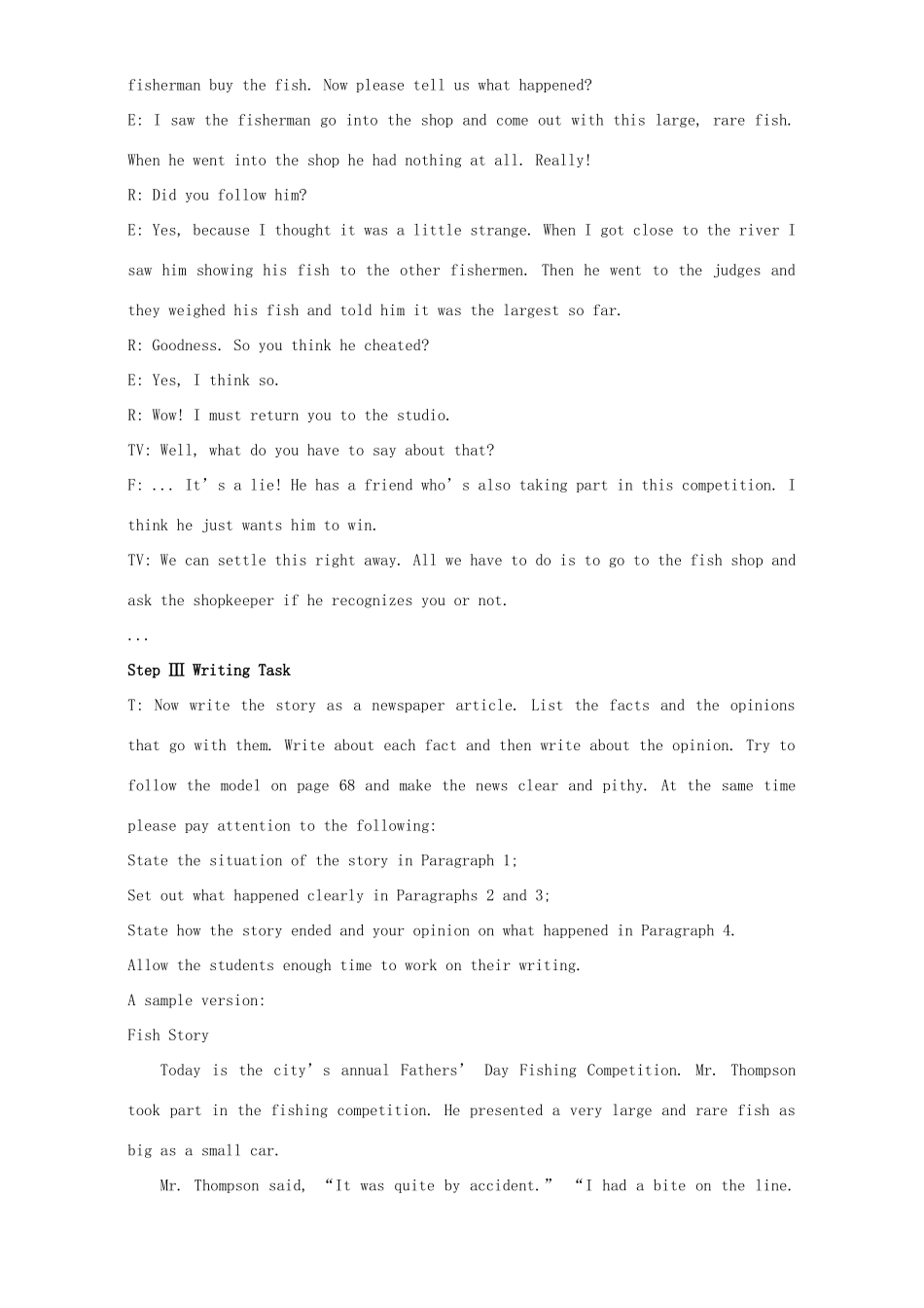 高中英语 Unit 4 Making the news Period 6 Reading and writing教学设计 新人教版必修5-新人教版高二必修5英语教案_第3页