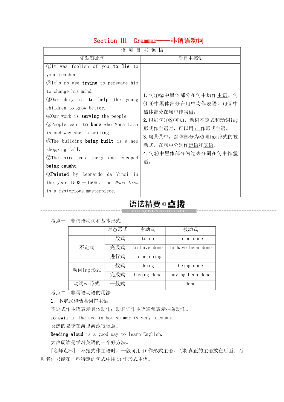 高中英语 Module 2 The Renaissance Section Ⅲ Grammar——非谓语动词教案（含解析）外研版选修8-外研版高二选修8英语教案_第1页