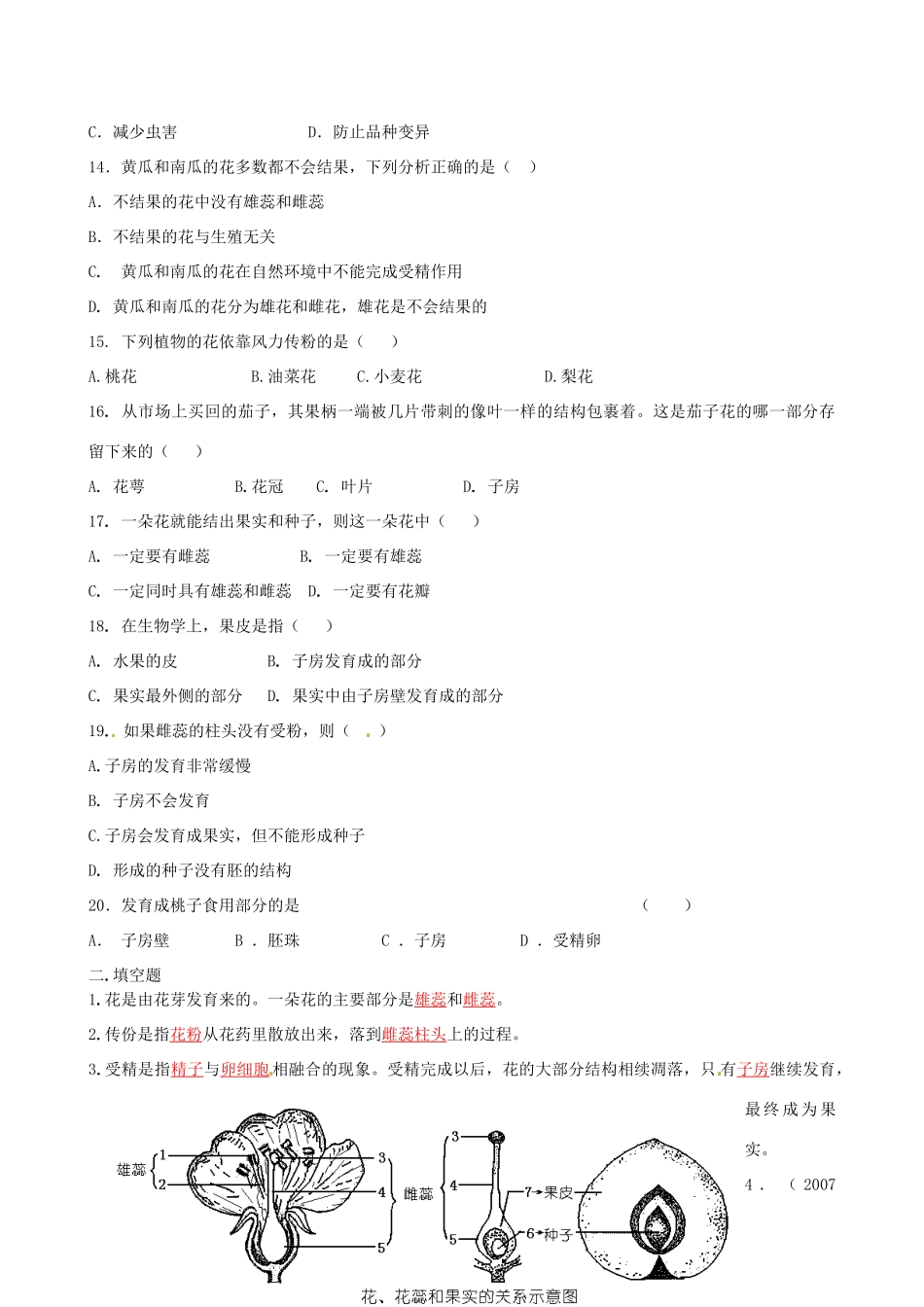湖北省襄阳市第四十七中学九年级生物 考点九 开花和结果教学案_第3页