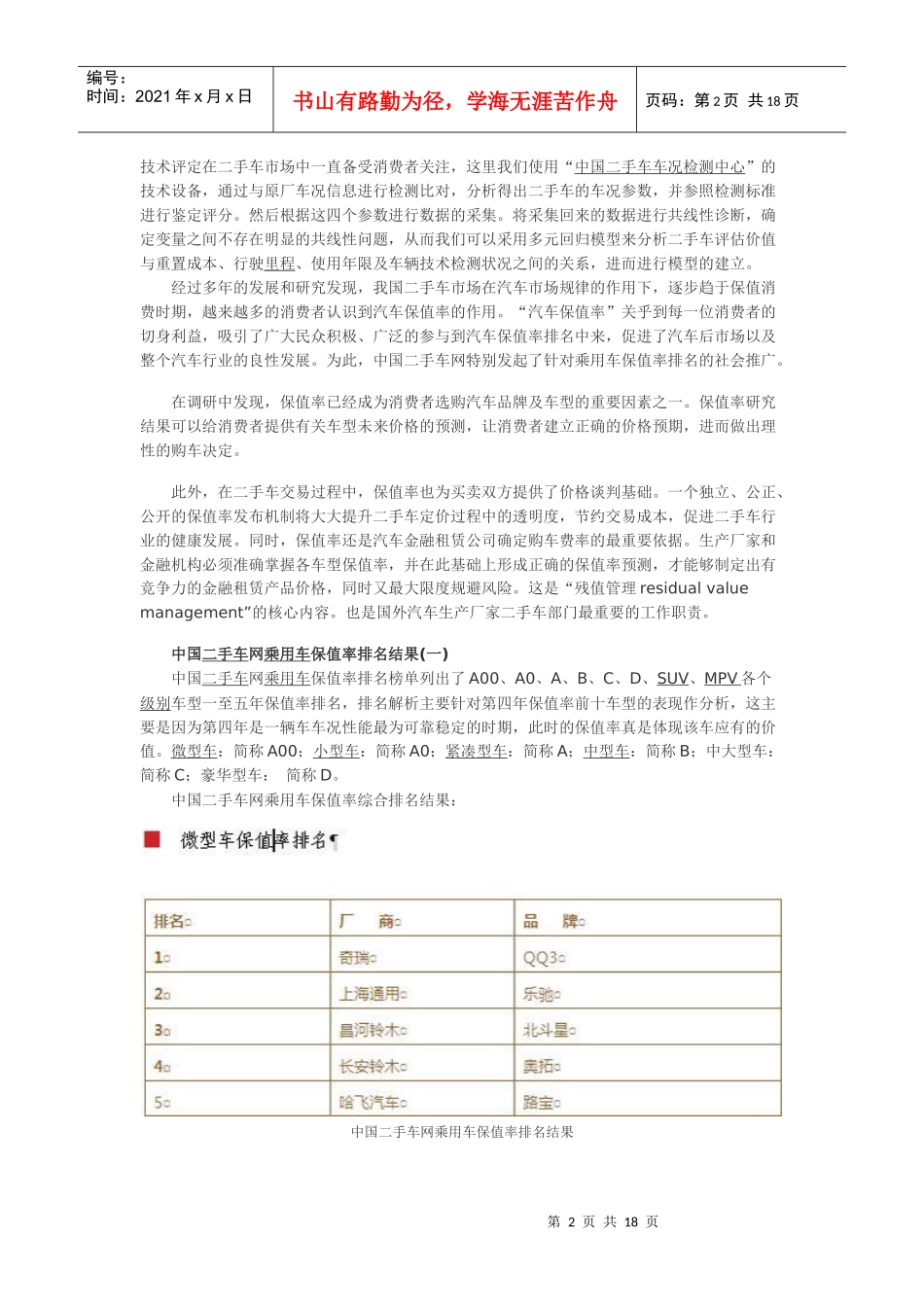 中国乘用车保值率排名及分析报告_第2页