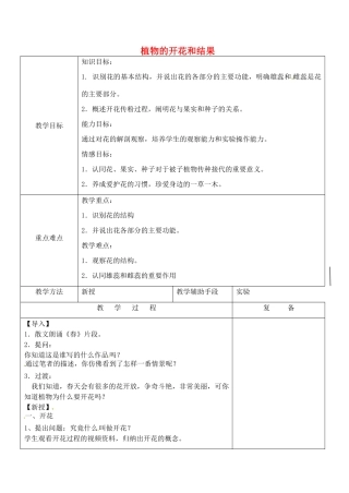 江苏省南京市上元中学七年级生物上册 5.5 植物的开花和结果教案1 苏教版