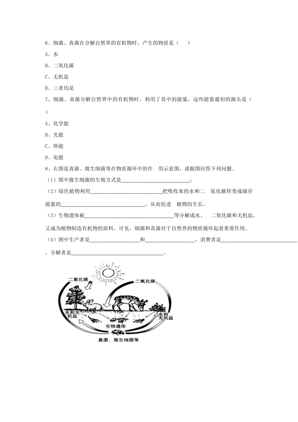 八年级生物上册 5.4.4 细菌和真菌在自然界中的作用练习题1（无答案）（新版）新人教版_第2页