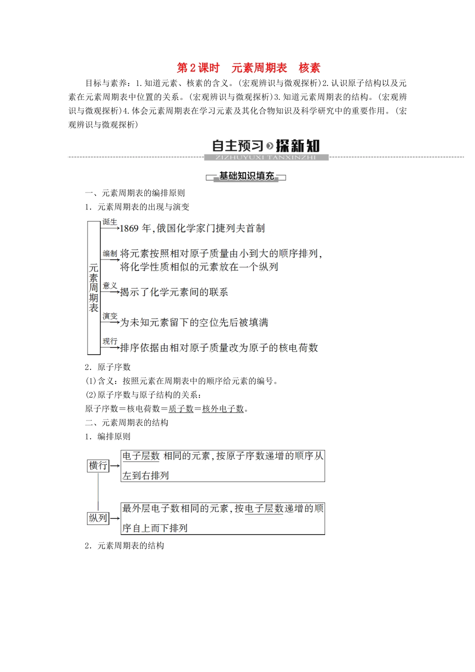 高中化学 第4章 第1节 第2课时 元素周期表 核素教案 新人教版必修第一册-新人教版高一第一册化学教案_第1页