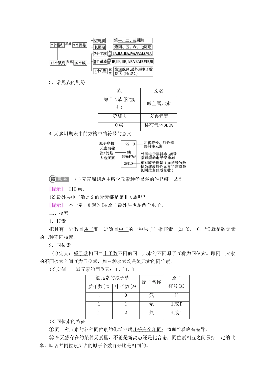 高中化学 第4章 第1节 第2课时 元素周期表 核素教案 新人教版必修第一册-新人教版高一第一册化学教案_第2页