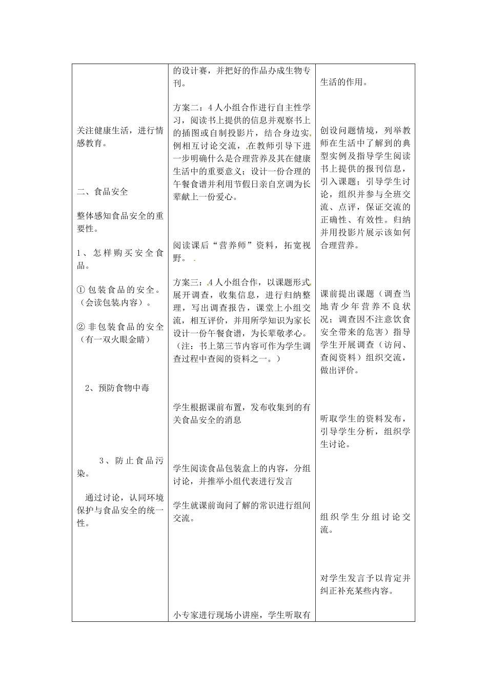 湖南省株洲县渌口镇中学七年级生物下册《2.3 关注合理营养与食品安全》教学设计 （新版）新人教版_第2页