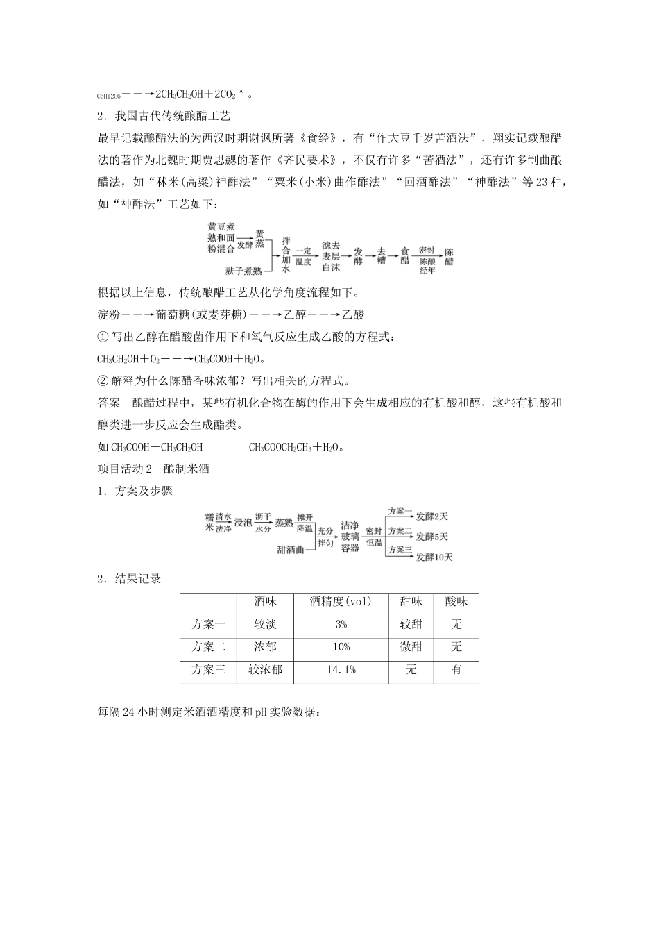 高中化学 第3章 简单的有机化合物 微项目 自制米酒——领略我国传统酿造工艺的魅力教案 鲁科版必修第二册-鲁科版高一第二册化学教案_第2页