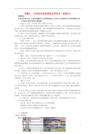 高中历史 19世纪以来世界的文学艺术复习教案 人民版选修1-人民版高一选修1历史教案