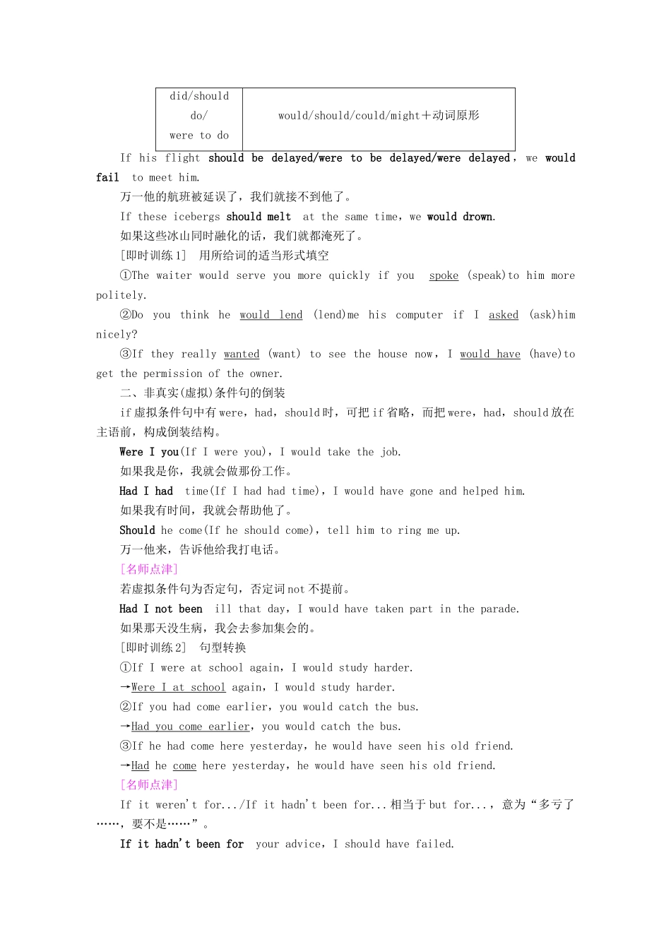 高中英语 Unit 3 Understanding each other Section Ⅲ Grammar——虚拟语气（Ⅰ）教案（含解析）牛津译林版选修6-牛津版高二选修6英语教案_第2页