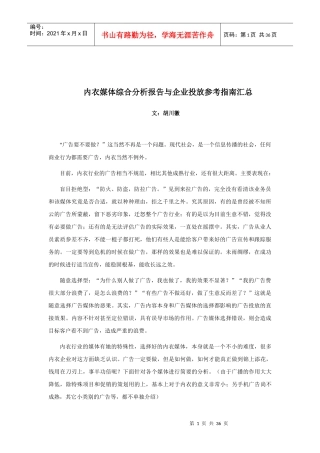 内衣媒体综合分析报告