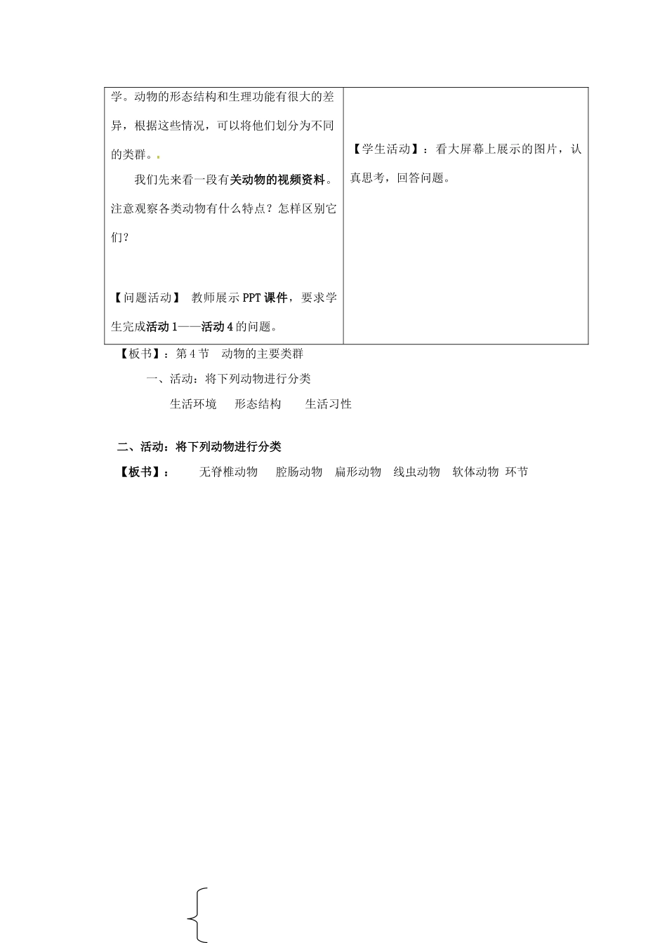 八年级生物下册 22.4 动物的主要类群教学设计 北师大版_第3页