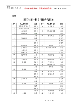 低价药目录（正式）doc-浙江省物价局