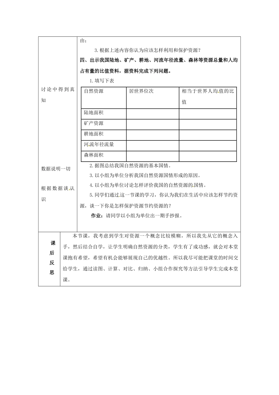广东省珠海十中八年级地理上册《3.1 自然资源总量丰富 人均不足》教案 新人教版_第2页
