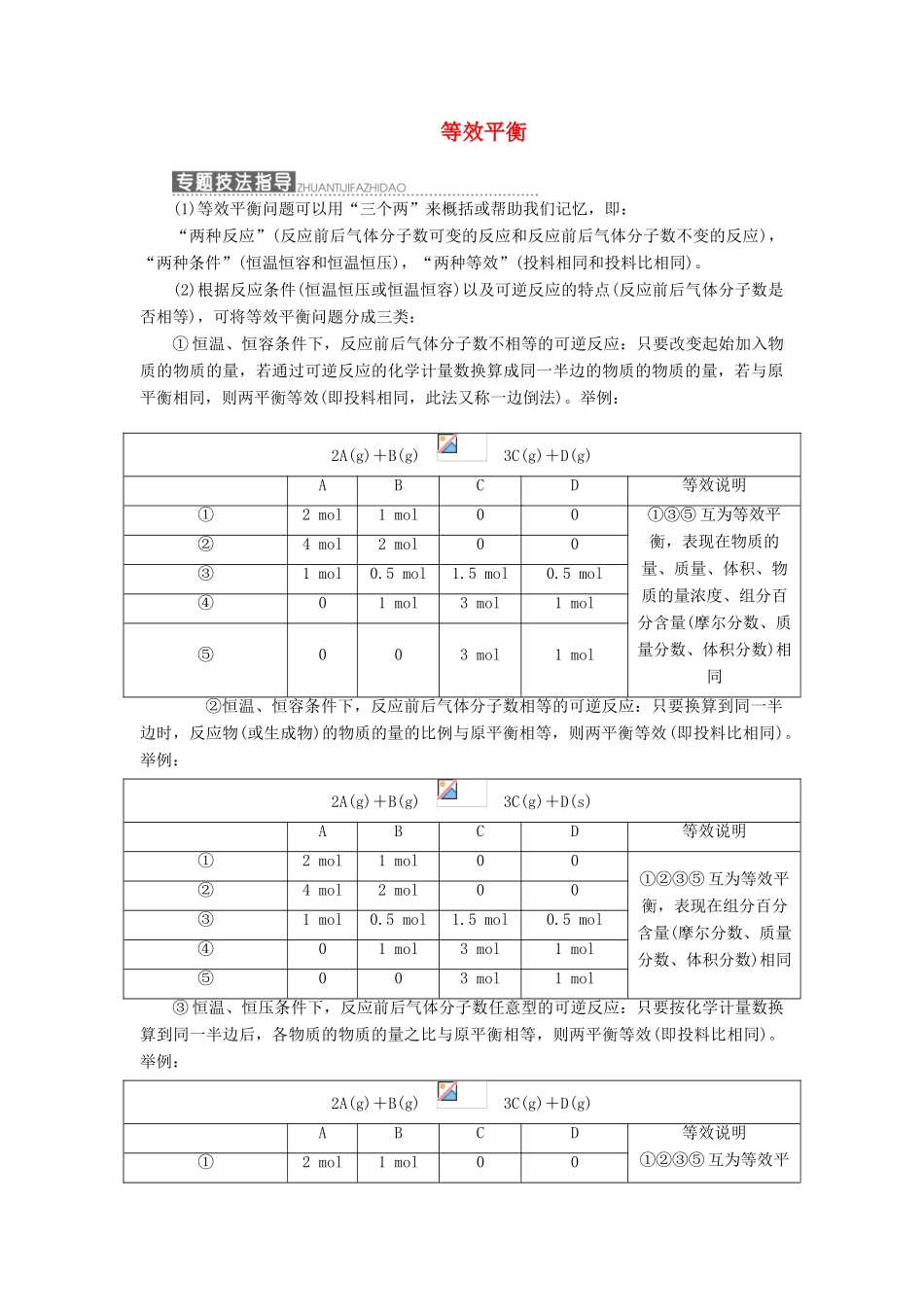 高中化学 第1部分 专题2 小专题大智慧（四）等效平衡讲义（含解析）苏教版选修4-苏教版高二选修4化学教案_第1页