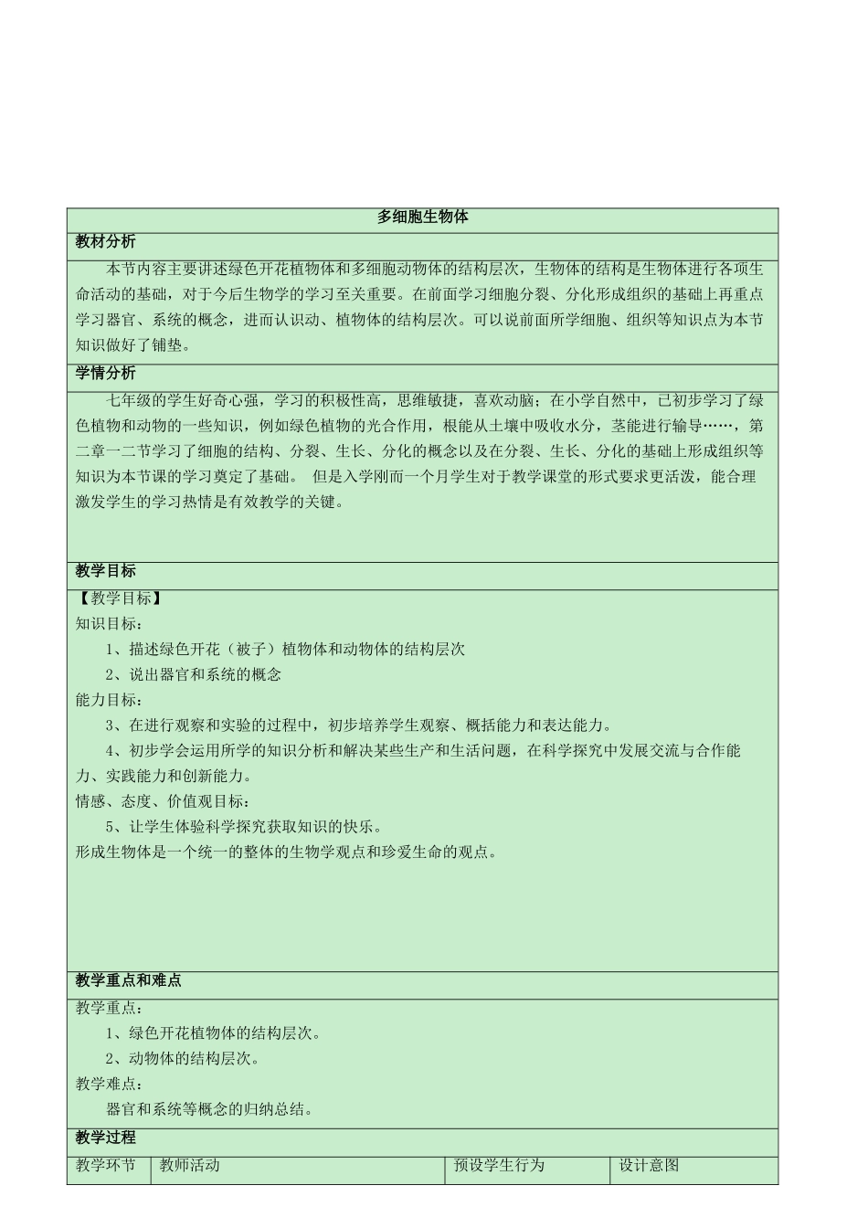 江西中考生物复习参考 多细胞生物体教学设计-人教版初中九年级全册生物教案_第2页