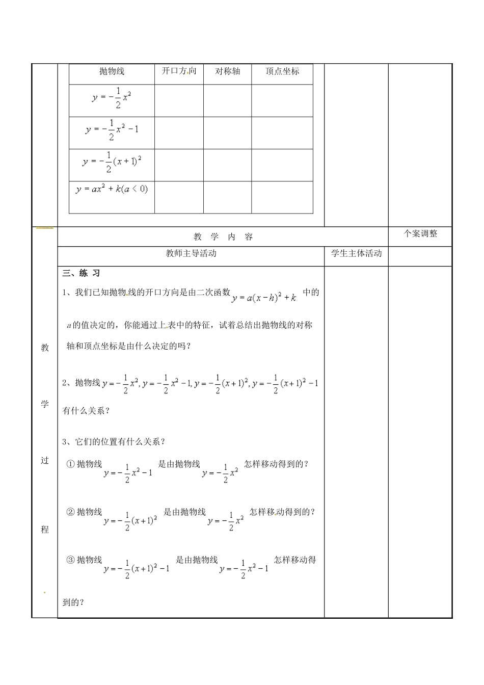 江苏省新沂市第二中学九年级数学下册 6.2 二次函数的图象和性质教案（4） 苏科版_第2页