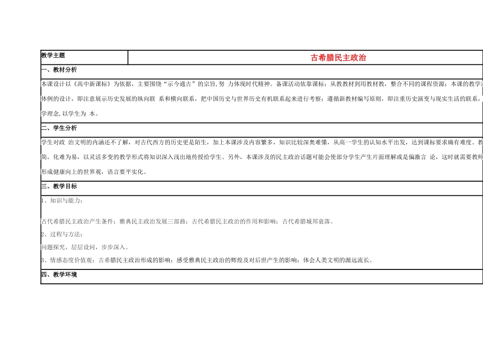 高中历史 第6课 雅典城邦的民主政治教案8 岳麓版必修1-岳麓版高一必修1历史教案_第1页