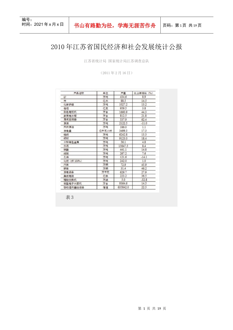 XXXX年江苏省国民经济和社会发展统计公报(1)_第1页