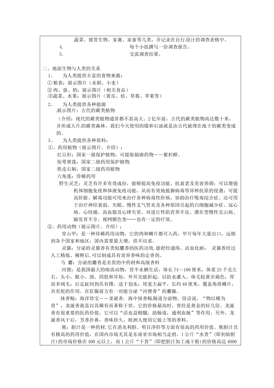 江苏省太仓市第二中学七年级生物下册 11.3 地面上丰富的生物资源教案 苏科版_第2页
