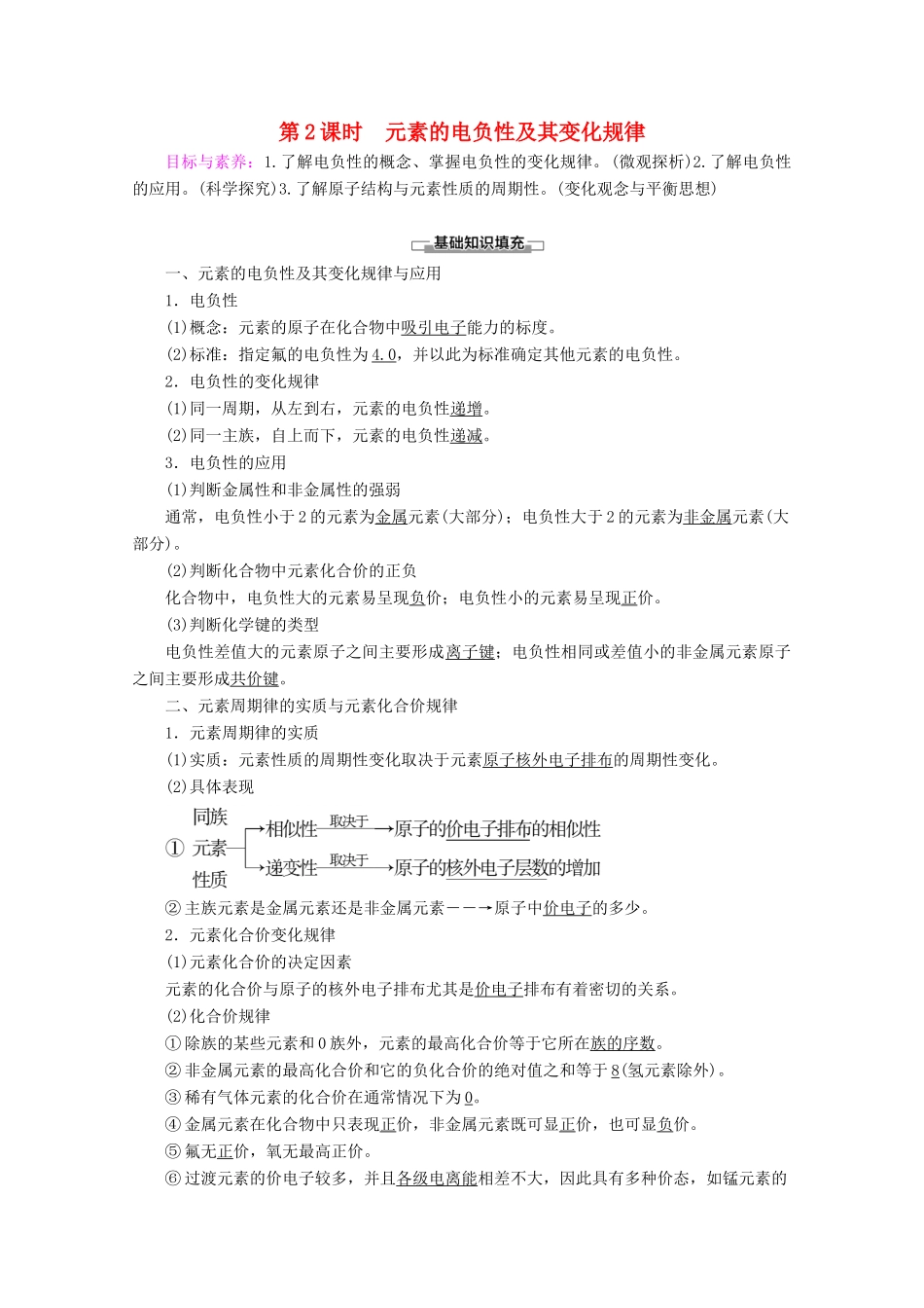 高中化学 第1章 第3节 第2课时 元素的电负性及其变化规律教案 鲁科版选修3-鲁科版高二选修3化学教案_第1页