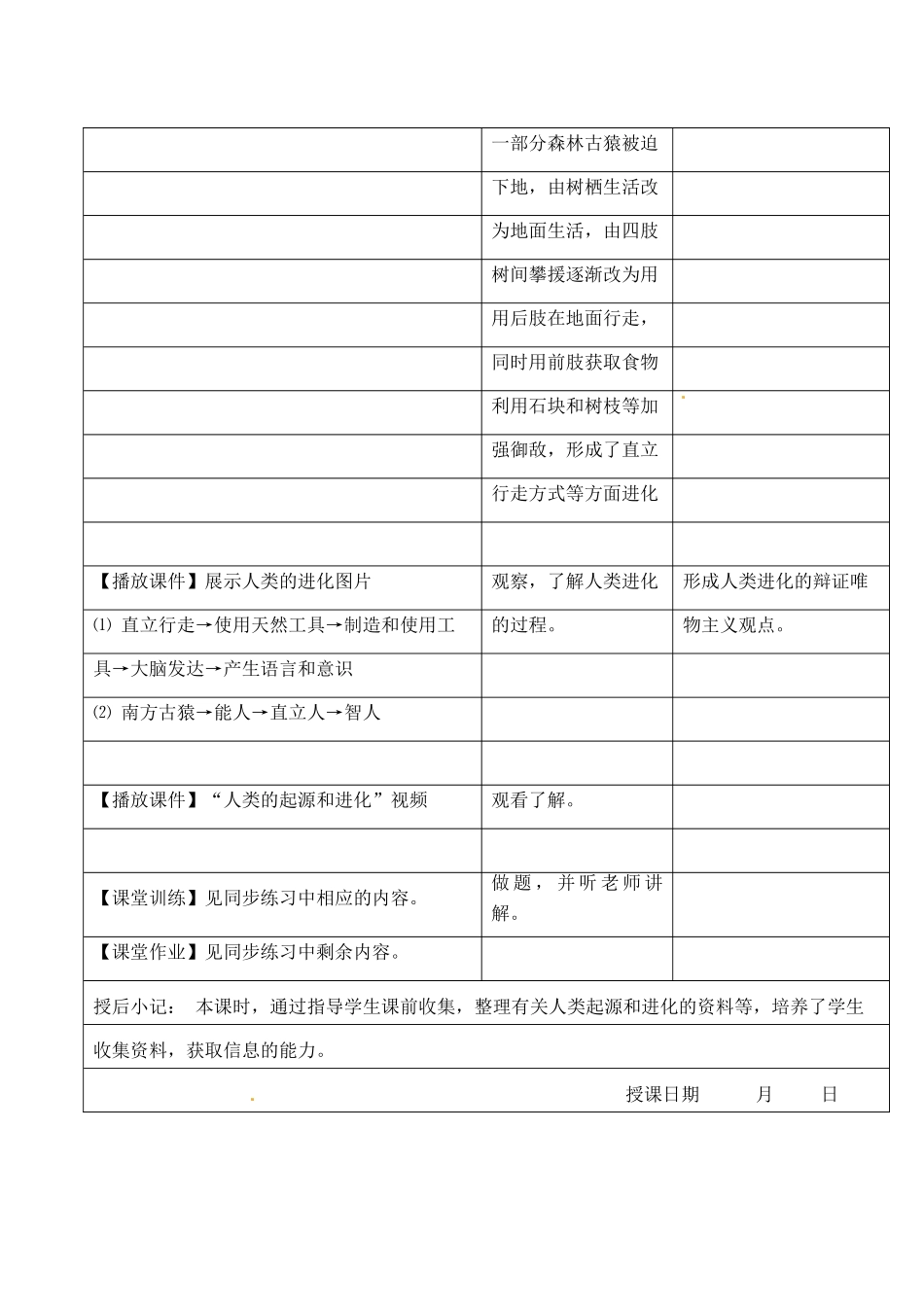 江苏省昆山市锦溪中学八年级生物下册 22.4 人类的起源和进化教案 苏科版_第2页