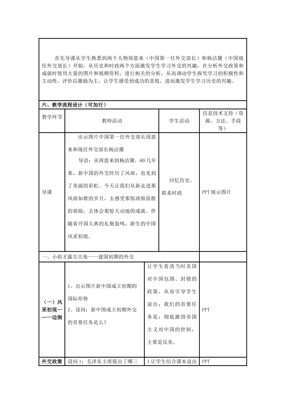 高中历史 第26课 新中国外交教案13 岳麓版必修1-岳麓版高一必修1历史教案_第2页