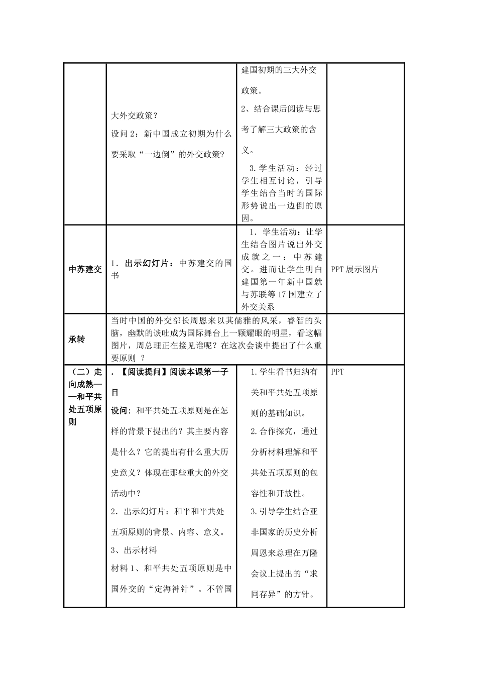 高中历史 第26课 新中国外交教案13 岳麓版必修1-岳麓版高一必修1历史教案_第3页