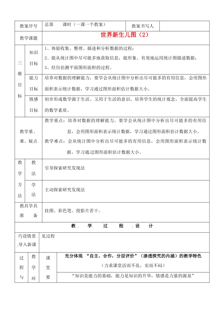 河南省开封县八里湾四中七年级数学下册《3.3世界新生儿图》教案二 北师大版 _第1页
