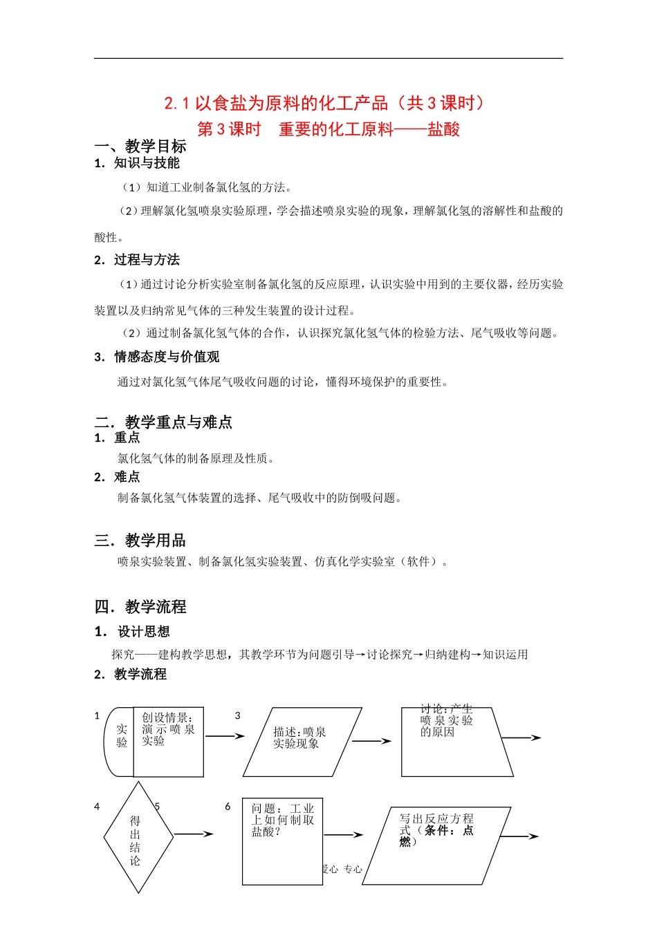 高中化学：2.1 以食盐为原料的化工产品 教案（第3课时） 沪科版_第1页