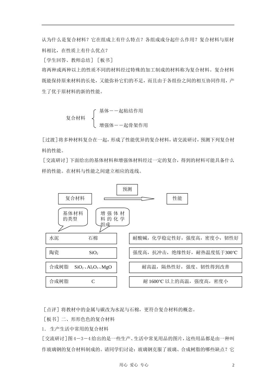高中化学 第4章 元素与材料世界 第3节 复合材料教案（1） 鲁科版必修1_第2页