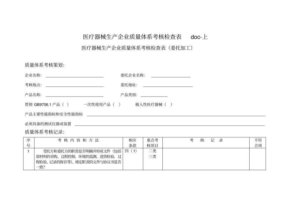 医疗器械生产企业质量体系考核检查表doc-上_第1页