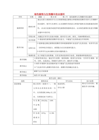 八年级生物上册 第18章 第1节 绿色植物与生物圈中的水循环教案 （新版）苏科版-（新版）苏科版初中八年级上册生物教案