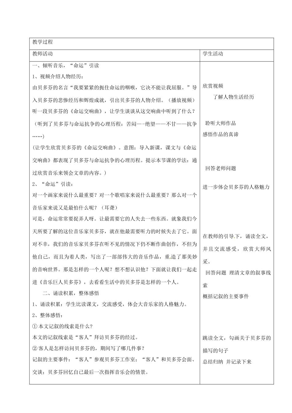 山东省烟台20中七年级语文上册《音乐巨人贝多芬》教案 鲁教版_第2页
