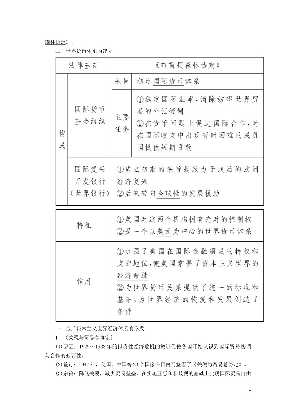 高中历史 第八单元 世界经济的全球化趋势 第22课 战后资本主义世界经济体系的形成教案 新人教版必修2-新人教版高一必修2历史教案_第2页