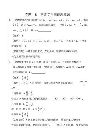 中考专题18新定义与阅读理解题(解析版)