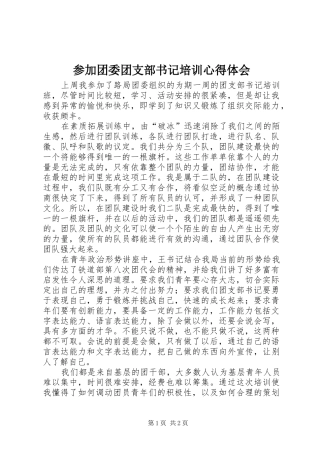 参加团委团支部书记培训心得体会
