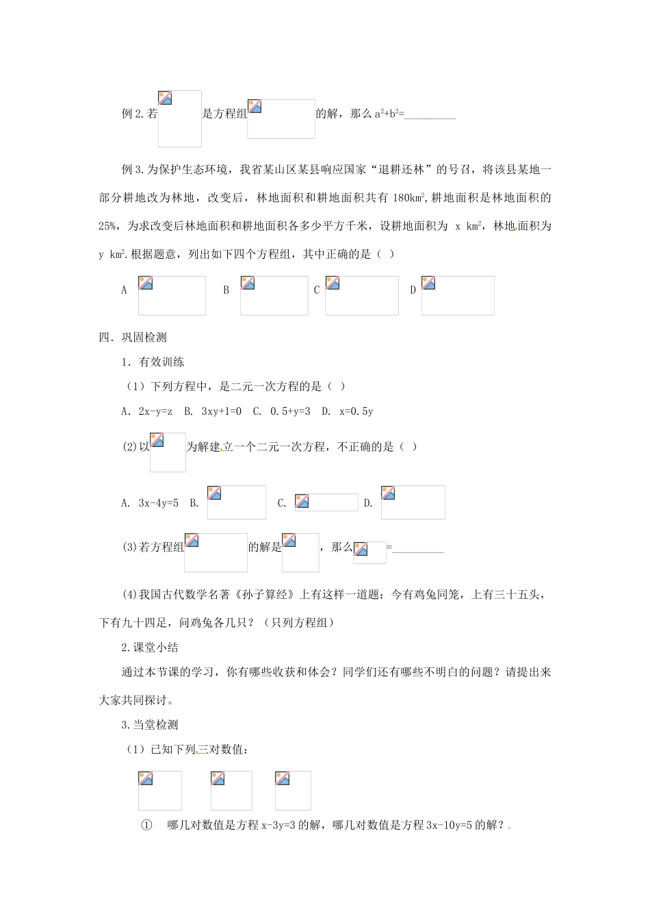 河北省围场县八年级数学上册《认识二元一次方程组》教案 新人教版_第3页