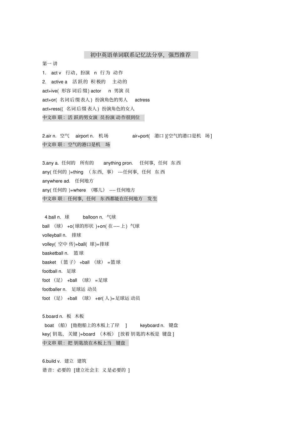 (word完整版)初中英语单词联系记忆法分享,强烈推荐_第1页