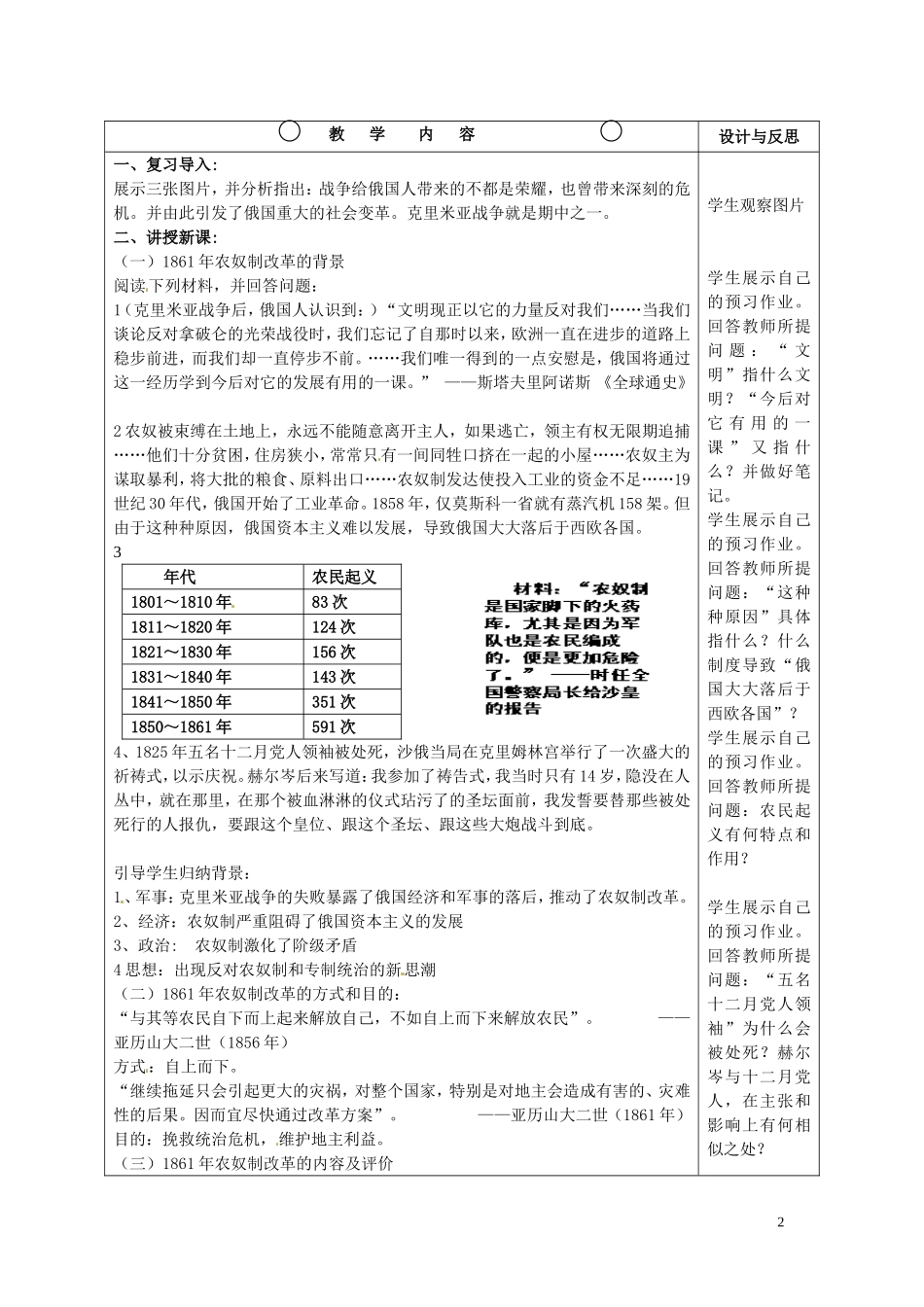 福建省厦门市集美区灌口中学高三历史二轮复习 专题俄国农奴制改革教案（1）_第2页