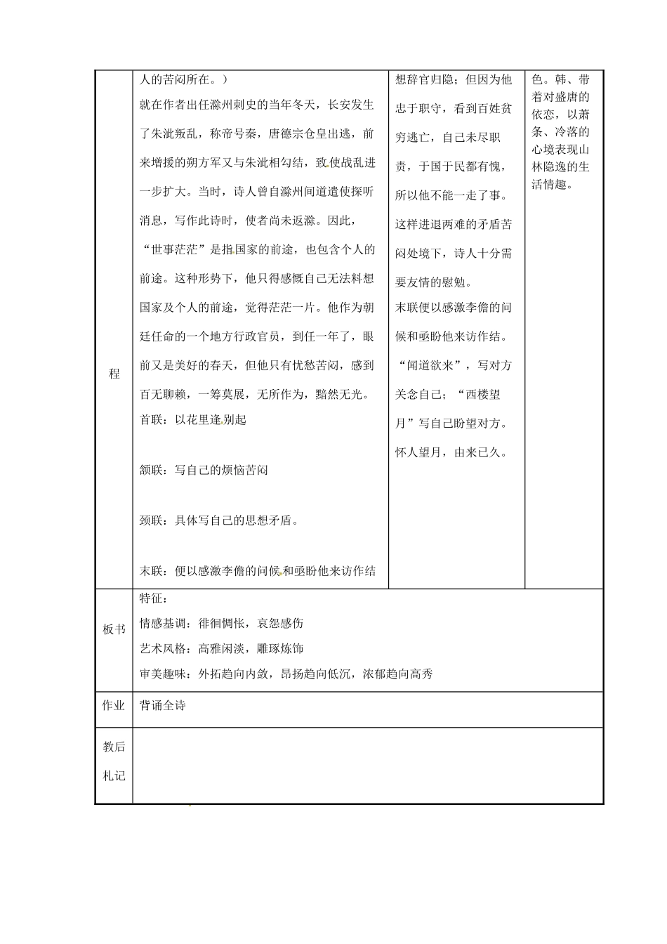高中语文 专题五 寄李儋元锡教案 苏教版选修《唐诗宋词选读》-苏教版高二《唐诗宋词选读》语文教案_第3页