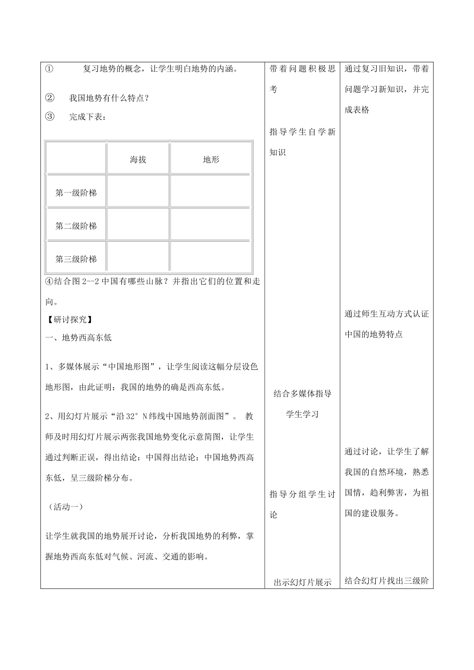 八年级地理上册 第二章 中国的自然环境 第一节 中国的地形名师教案2 湘教版_第2页