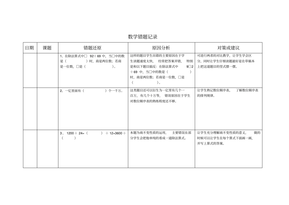 四年级数学错题记录_第1页