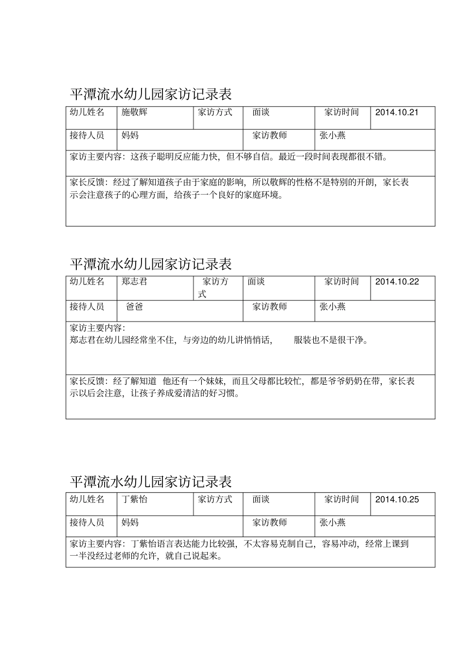 大班下学期家访记录表_第3页