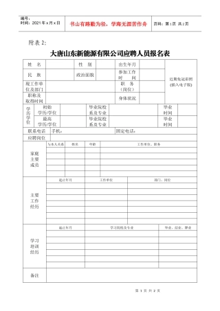 2大唐山东新能源有限公司应聘人员报名表-大唐山东新能源有