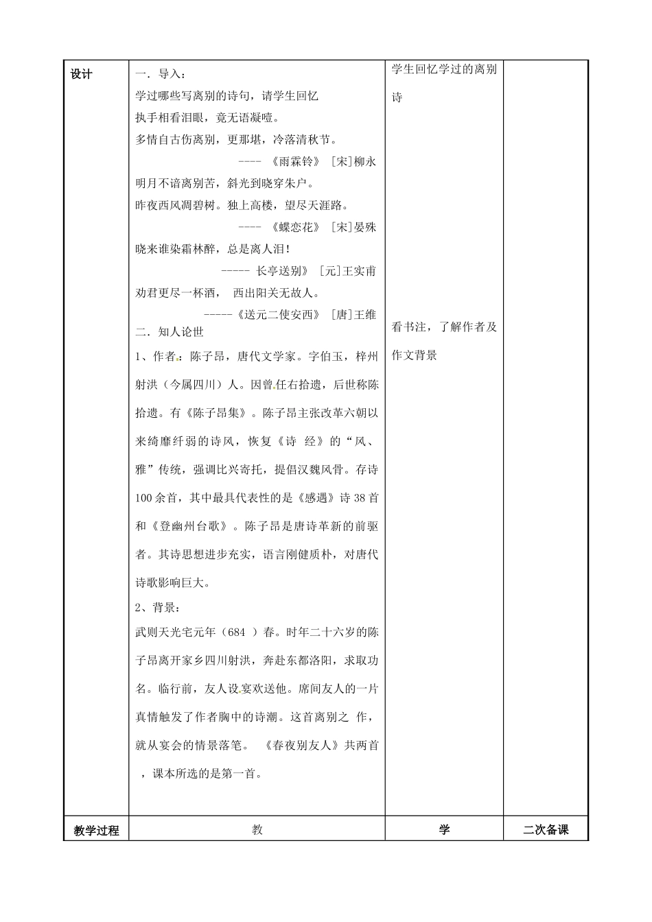 高中语文 第一专题 春夜别友人二首教案 苏教版选修《唐诗宋词选读》-苏教版高二《唐诗宋词选读》语文教案_第2页