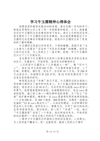 学习牛玉儒精神心得体会