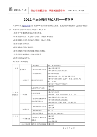 XX年执业药师考试大纲—药剂学