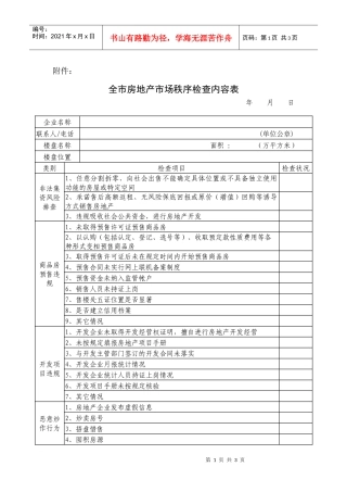 全市房地产市场秩序检查内容表