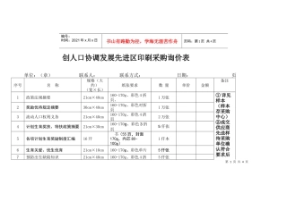 创人口协调发展先进区印刷采购询价表-南通市政府采购中心货
