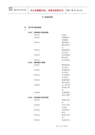 F信息科学部F01电子学与信息系统F0101信息理